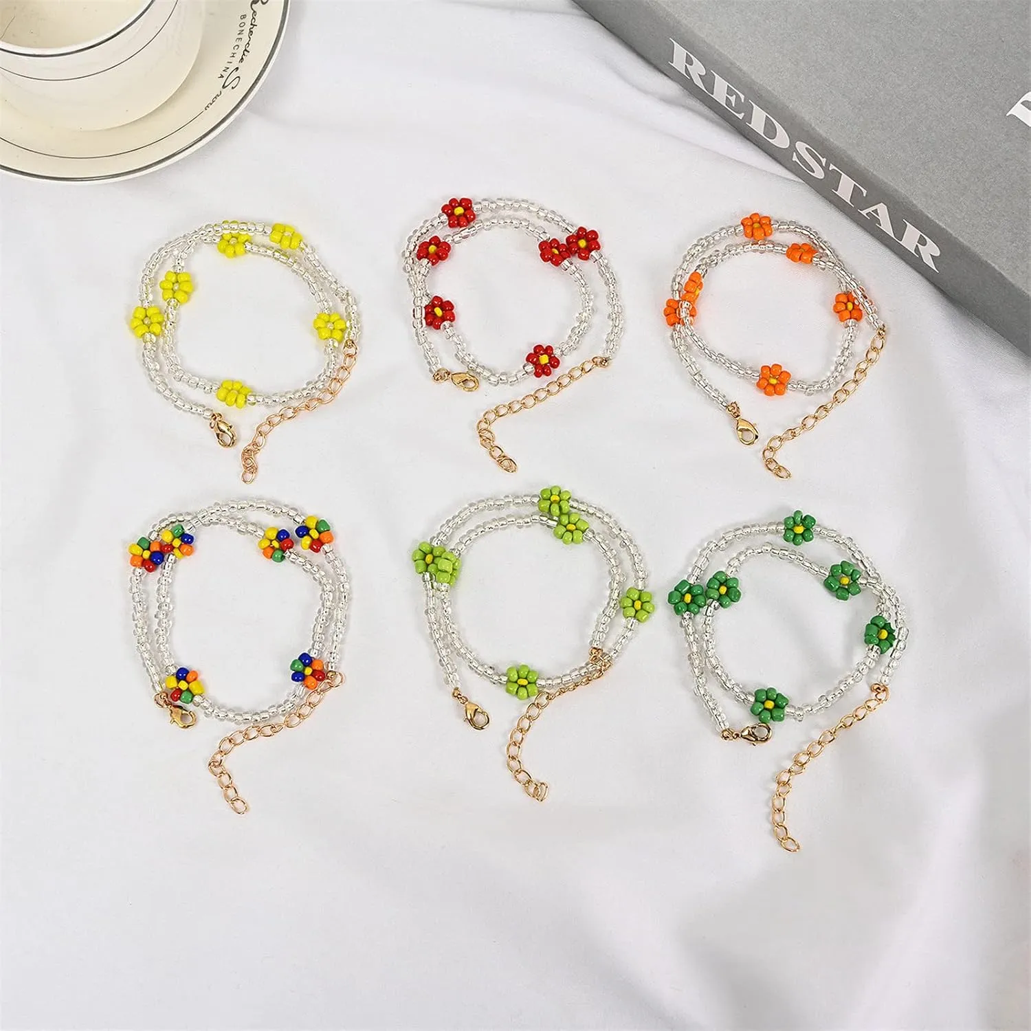 Boho Seed Bead Rainbow Daisy Flower Choker Necklace Collar Colorful Chain Necklaces Collar Adjustable Jewelry for Women Hawaiian Bohemian