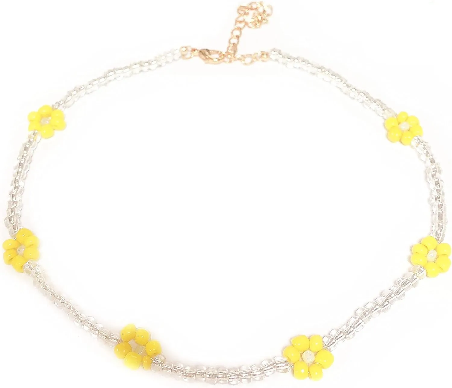 Boho Seed Bead Rainbow Daisy Flower Choker Necklace Collar Colorful Chain Necklaces Collar Adjustable Jewelry for Women Hawaiian Bohemian