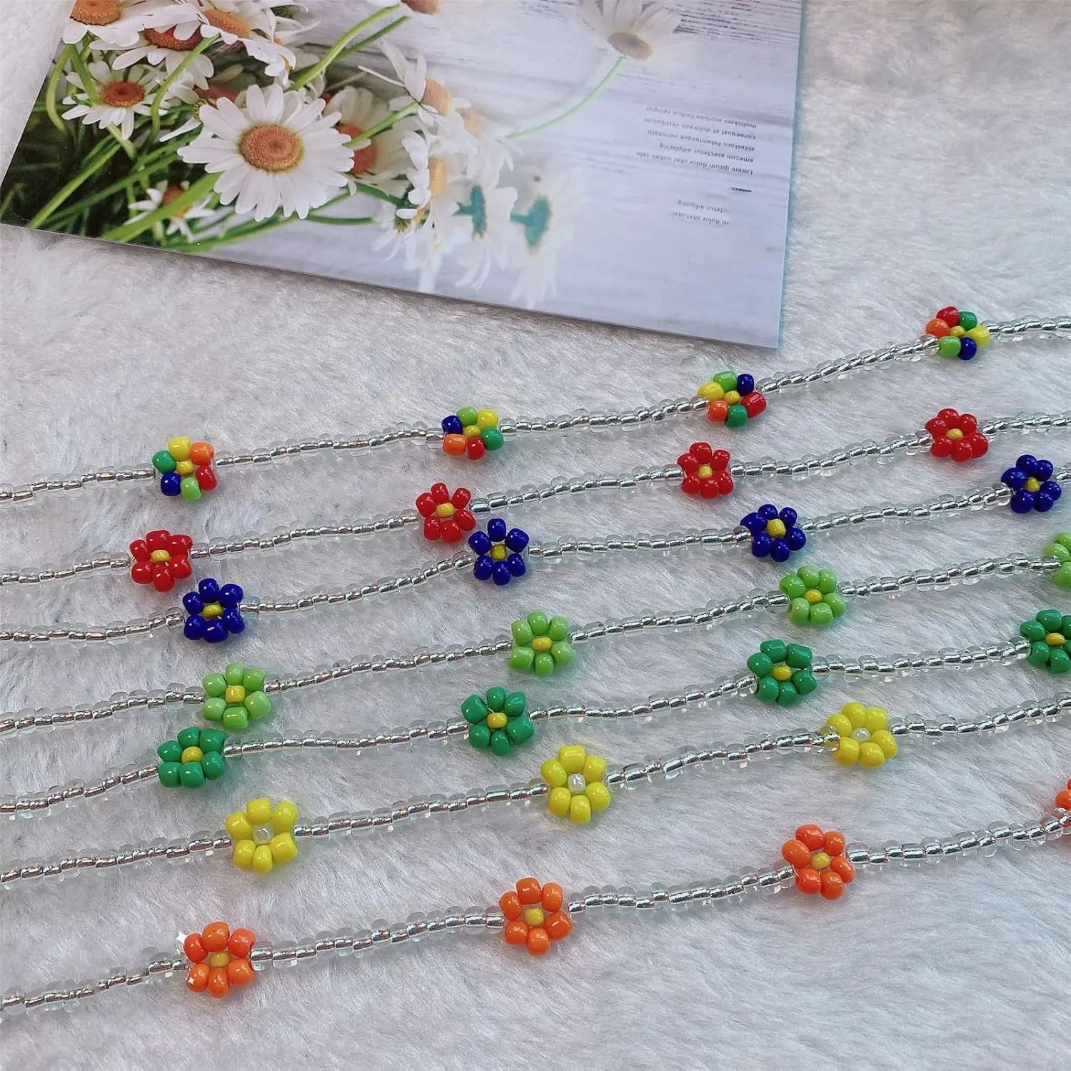 Boho Seed Bead Rainbow Daisy Flower Choker Necklace Collar Colorful Chain Necklaces Collar Adjustable Jewelry for Women Hawaiian Bohemian
