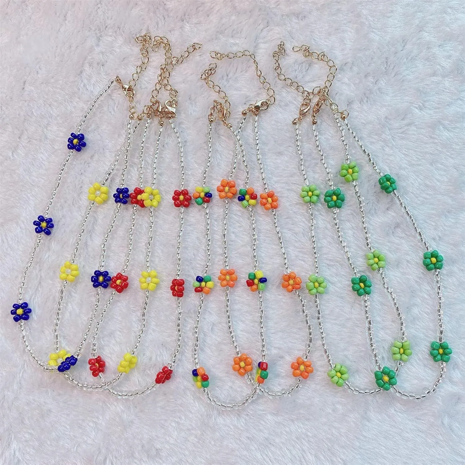 Boho Seed Bead Rainbow Daisy Flower Choker Necklace Collar Colorful Chain Necklaces Collar Adjustable Jewelry for Women Hawaiian Bohemian