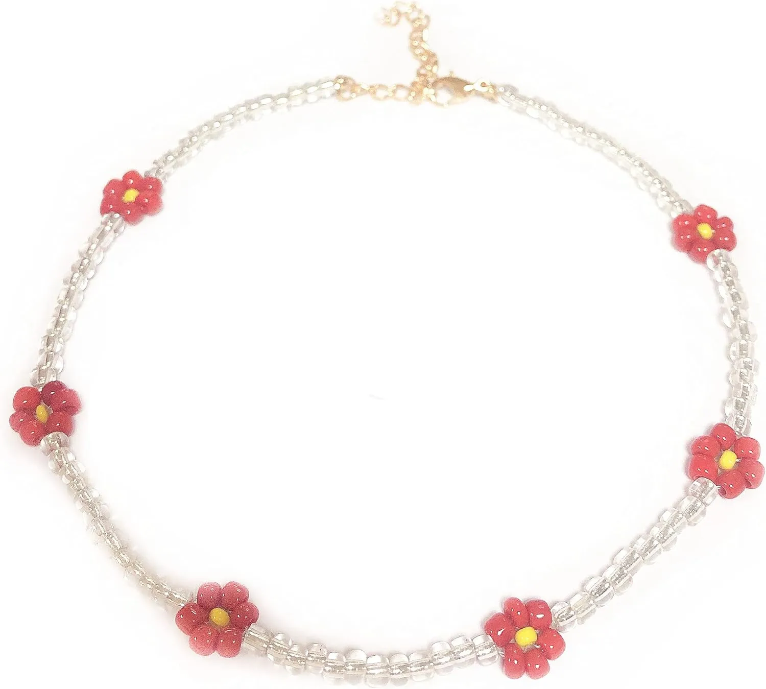 Boho Seed Bead Rainbow Daisy Flower Choker Necklace Collar Colorful Chain Necklaces Collar Adjustable Jewelry for Women Hawaiian Bohemian