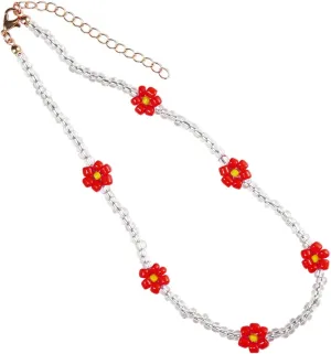Boho Seed Bead Rainbow Daisy Flower Choker Necklace Collar Colorful Chain Necklaces Collar Adjustable Jewelry for Women Hawaiian Bohemian