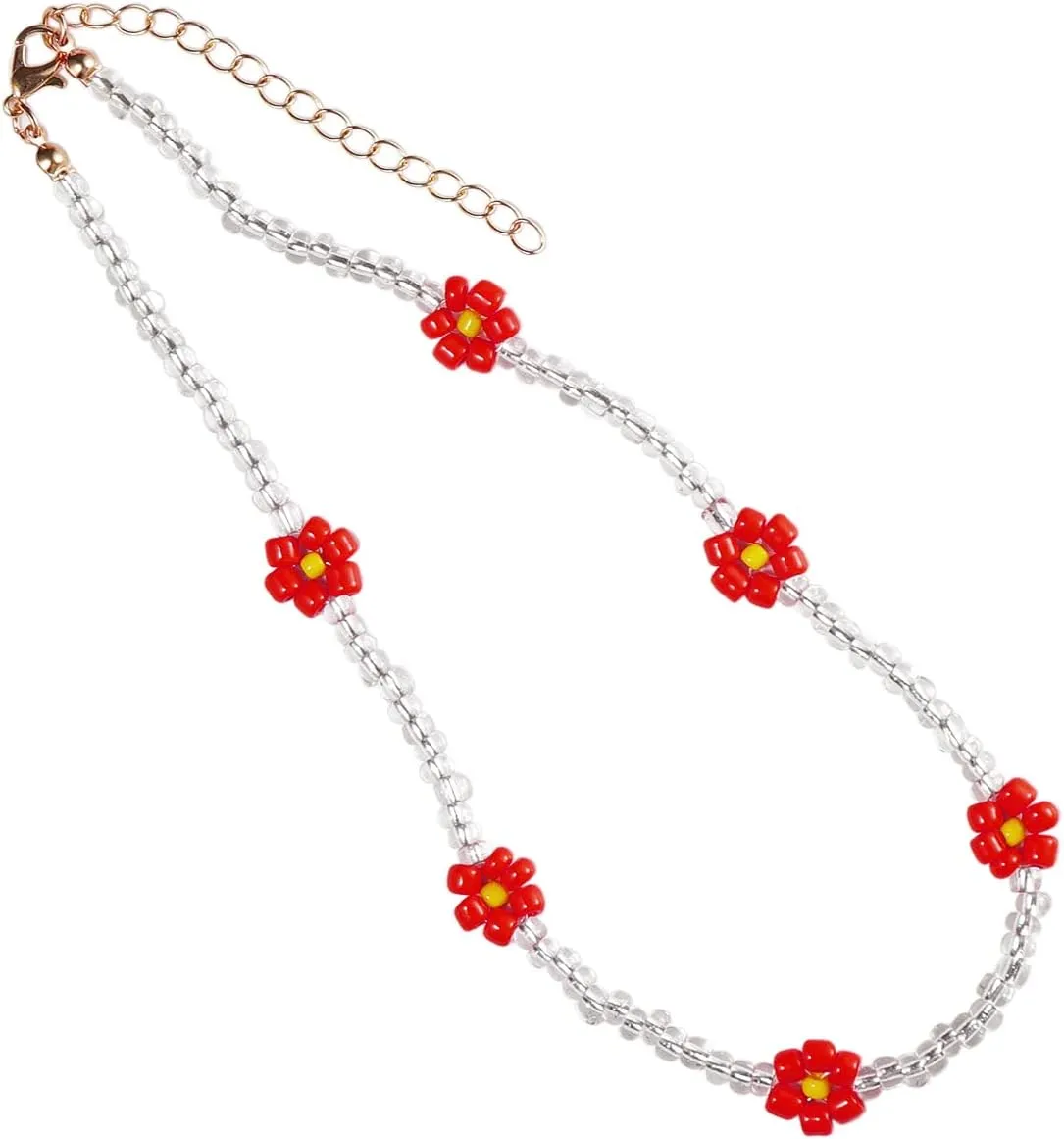 Boho Seed Bead Rainbow Daisy Flower Choker Necklace Collar Colorful Chain Necklaces Collar Adjustable Jewelry for Women Hawaiian Bohemian