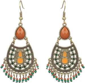 Boho Vintage Colorful Beads Unique Pattern Alloy Earrings Ethnic Style Earrings for Women