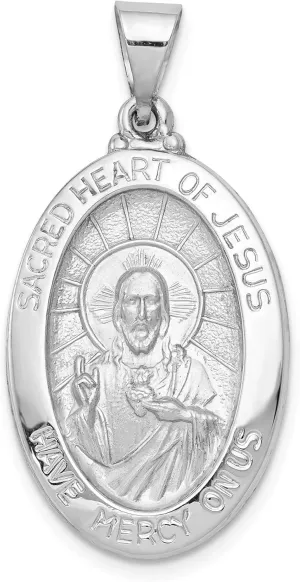 Bonyak Jewelry 14K White Gold Polish/Satin Sacred Heart Jesus Hollow Pendant Glittering