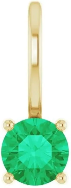 Bonyak Jewelry 14k Yellow Gold Imitation Emerald Solitaire Charm/Pendant Elegant Design