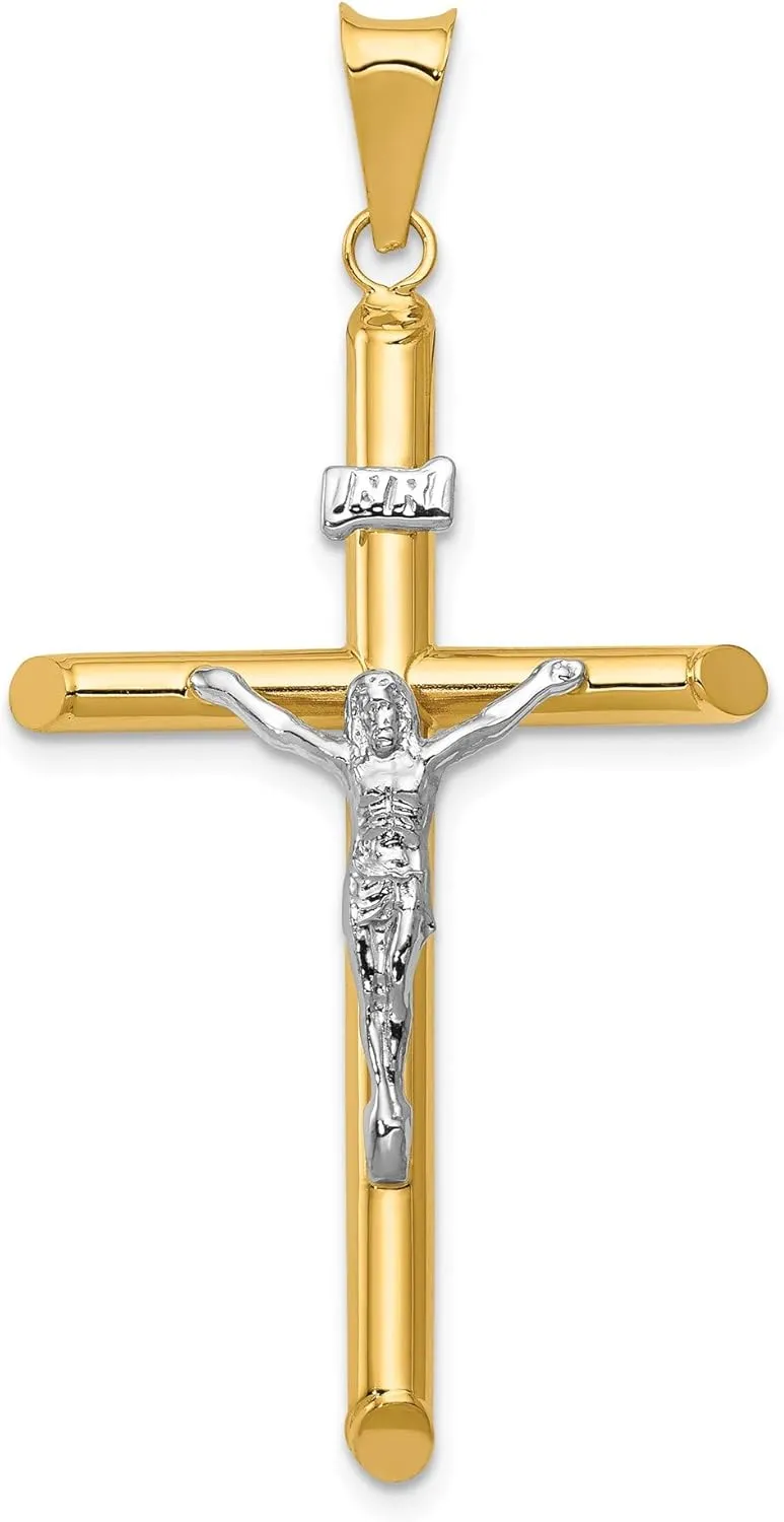 Bonyak Jewelry Two-Tone Polished Jesus Crucifix Pendant in 14K Yellow & White Gold Flawless