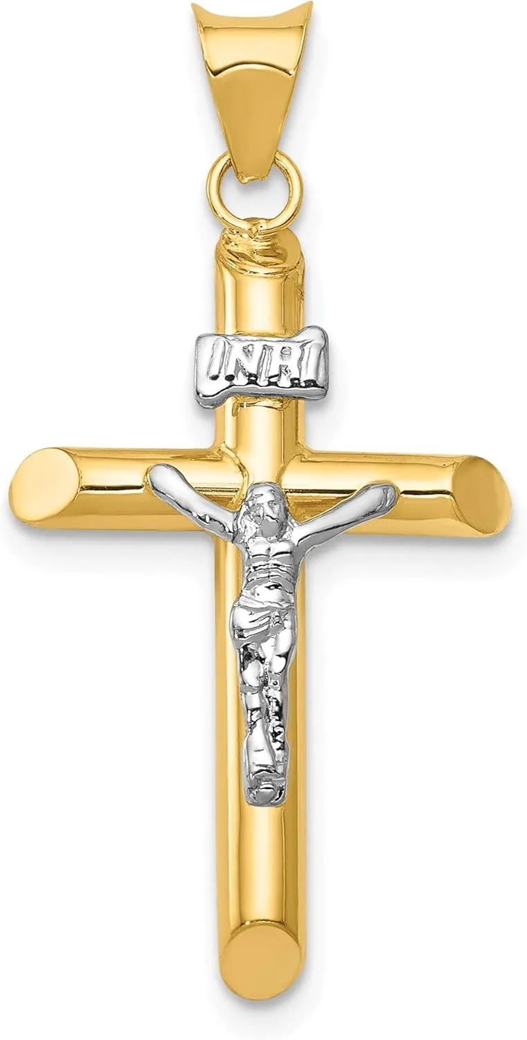 Bonyak Jewelry Two-Tone Polished Jesus Crucifix Pendant in 14K Yellow & White Gold Stylish