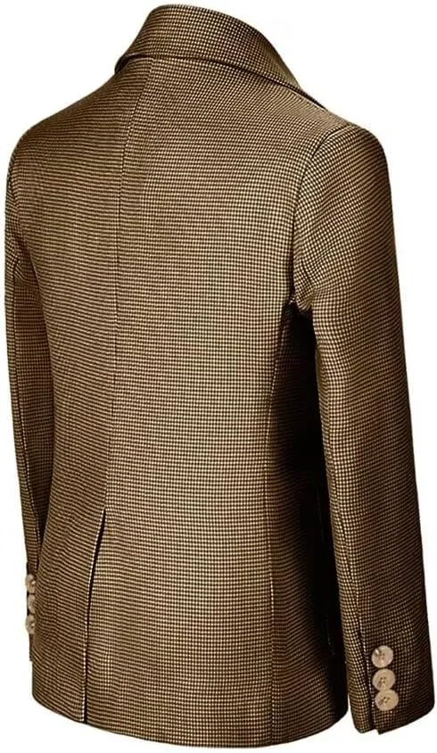 Boy Suit Plaid Blazer 2 Button Coat Stylish Cute Stretch Fabric Notched Lapel Formal Ring Bearer Wedding Homecoming