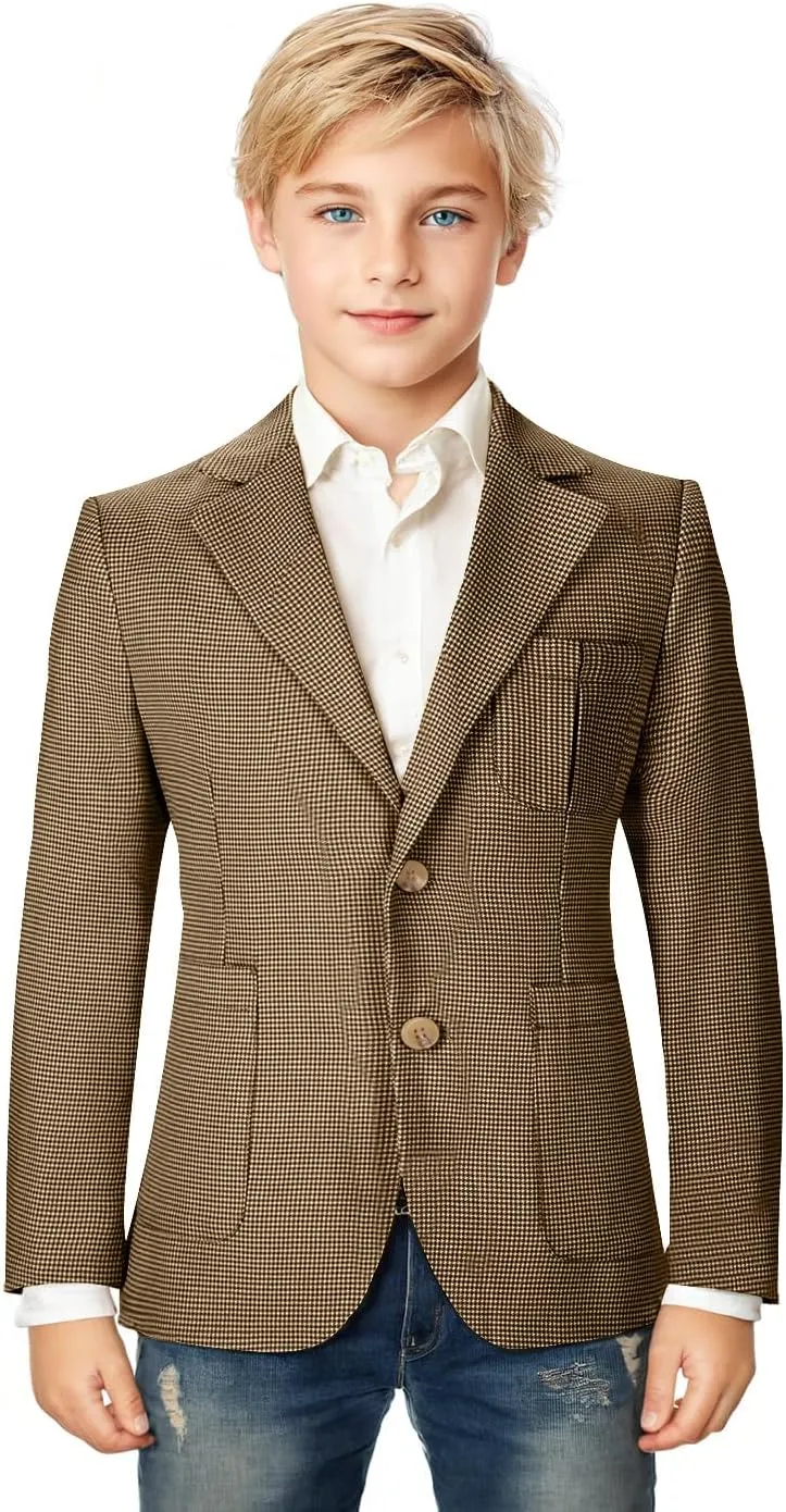 Boy Suit Plaid Blazer 2 Button Coat Stylish Cute Stretch Fabric Notched Lapel Formal Ring Bearer Wedding Homecoming