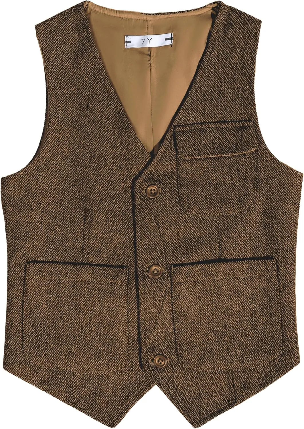 Boys Vest Vintage Tweed Toddler Little Kids Waistcoat with Pocket Sleeveless Slim Fit Casual Vest Outfit