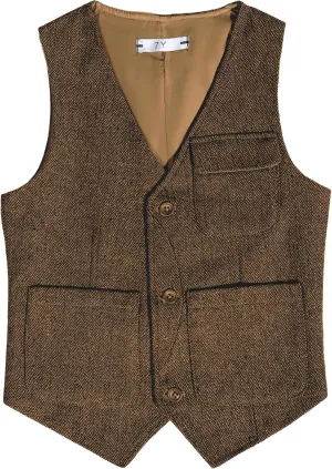 Boys Vest Vintage Tweed Toddler Little Kids Waistcoat with Pocket Sleeveless Slim Fit Casual Vest Outfit