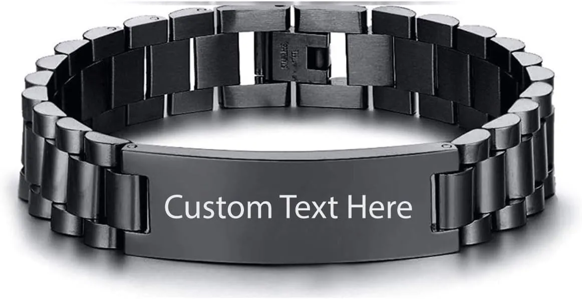 Bracelet Engraved Laser Personalized ID Bracelet for Husband Boyfriend Mens Teen Coworker Stainless Steel Bracelet Customizable Name Memorial Gifts for Loved One, Gift for Christmas, Birthday