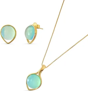 Brazilian Designed Gold Plated Earrings and Necklace with gemstones - Comfy Hypoallergenic Statement Jewelry set for Women 3/4 inch (1,8 cm) made in Brazil