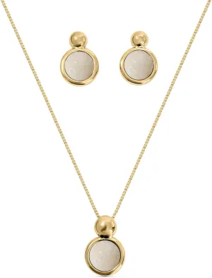 Brazilian Designed Gold Plated Earrings and Necklace with natural gemstone - Comfy Hypoallergenic Statement Jewelry set for Women 0.7 inch (1,8 cm) Made in Brazil