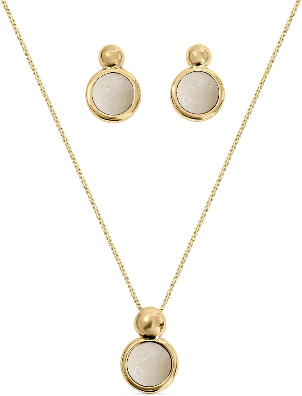 Brazilian Designed Gold Plated Earrings and Necklace with natural gemstone - Comfy Hypoallergenic Statement Jewelry set for Women 0.7 inch (1,8 cm) Made in Brazil