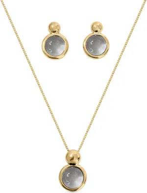 Brazilian Designed Gold Plated Earrings and Necklace with natural gemstone - Comfy Hypoallergenic Statement Jewelry set for Women 0.7 inch (1,8 cm) Made in Brazil