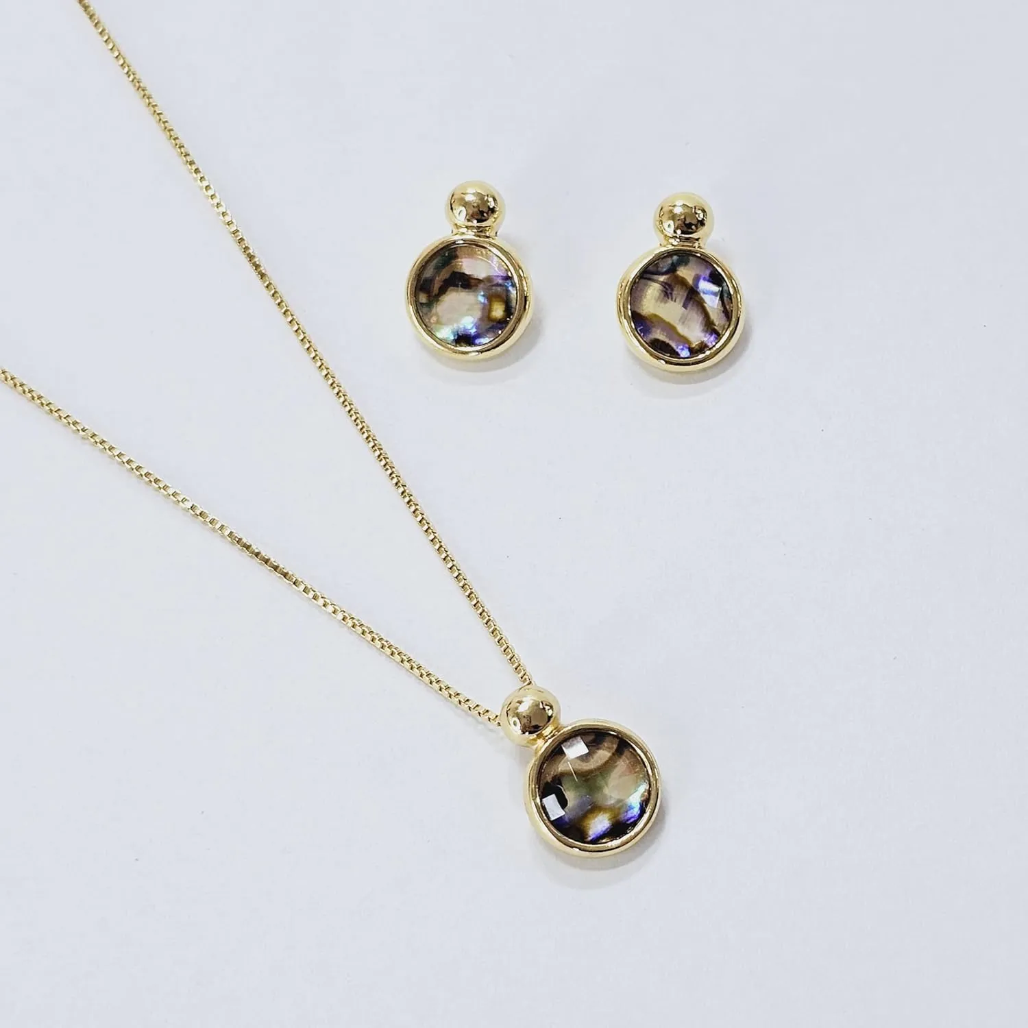 Brazilian Designed Gold Plated Earrings and Necklace with natural gemstone - Comfy Hypoallergenic Statement Jewelry set for Women 0.7 inch (1,8 cm) Made in Brazil