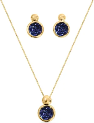 Brazilian Designed Gold Plated Earrings and Necklace with natural gemstone - Comfy Hypoallergenic Statement Jewelry set for Women 0.7 inch (1,8 cm) Made in Brazil