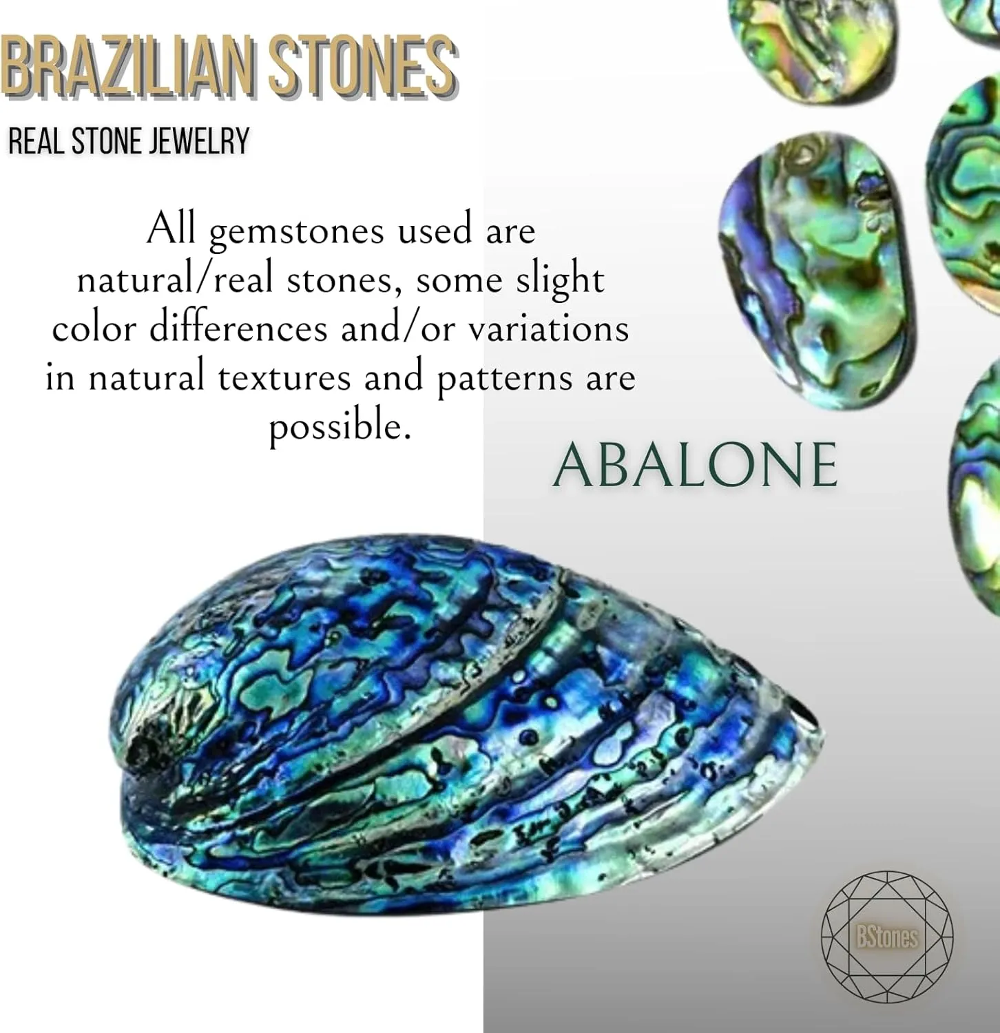 Brazilian Designed Gold Plated Earrings and Necklace with natural gemstone - Comfy Hypoallergenic Statement Jewelry set for Women 0.7 inch (1,8 cm) Made in Brazil