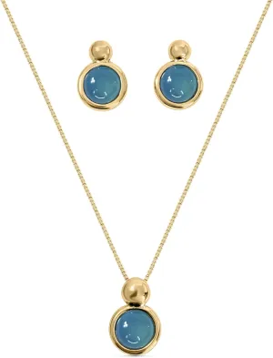 Brazilian Designed Gold Plated Earrings and Necklace with natural gemstone - Comfy Hypoallergenic Statement Jewelry set for Women 0.7 inch (1,8 cm) Made in Brazil