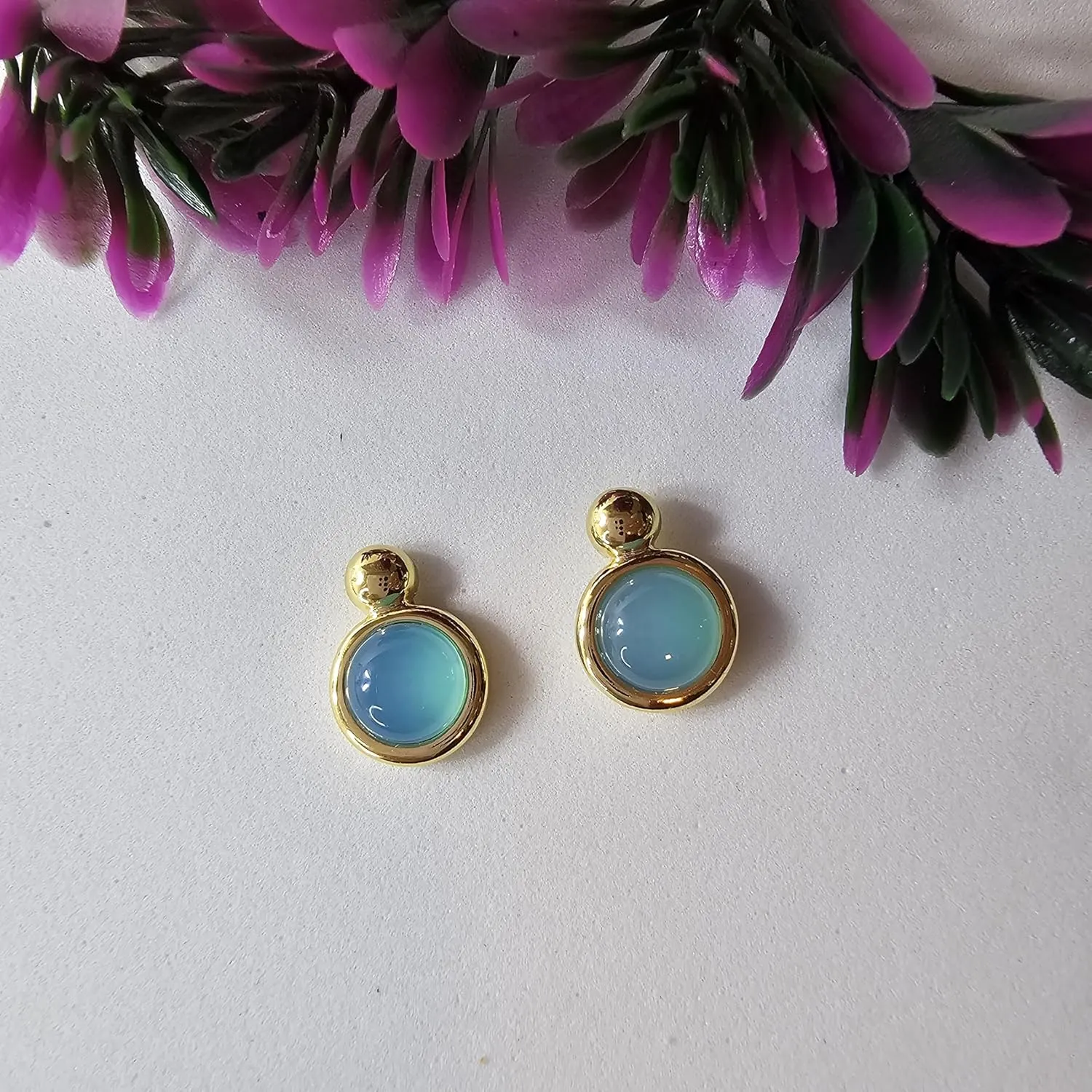 Brazilian Designed Gold Plated Earrings and Necklace with natural gemstone - Comfy Hypoallergenic Statement Jewelry set for Women 0.7 inch (1,8 cm) Made in Brazil