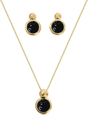 Brazilian Designed Gold Plated Earrings and Necklace with natural gemstone - Comfy Hypoallergenic Statement Jewelry set for Women 0.7 inch (1,8 cm) Made in Brazil