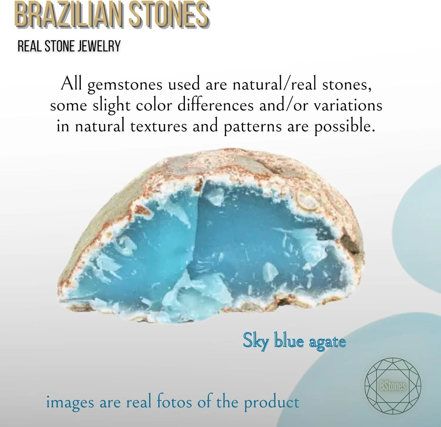 Brazilian Designed Gold Plated Earrings and Necklace with natural gemstone - Comfy Hypoallergenic Statement Jewelry set for Women 0.7 inch (1,8 cm) Made in Brazil