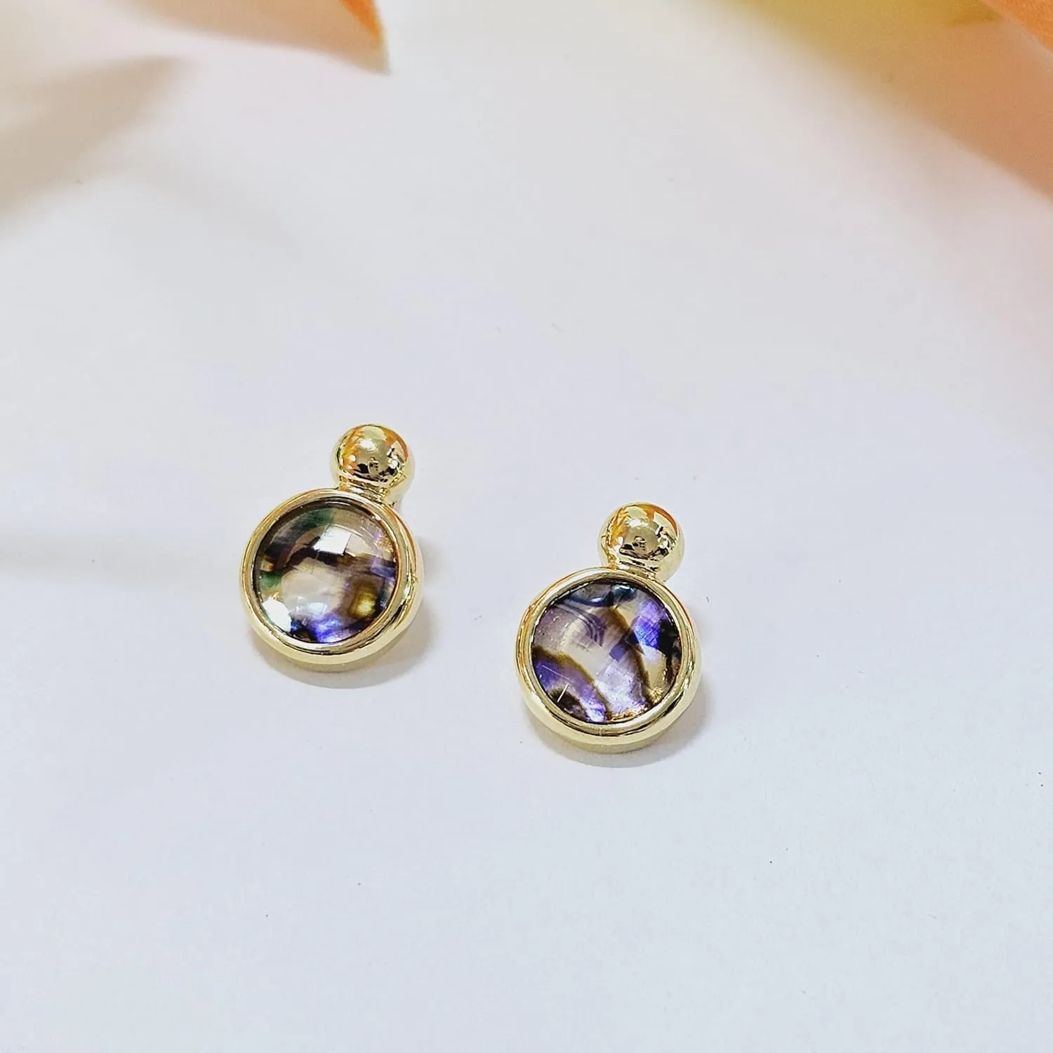 Brazilian Designed Gold Plated Earrings and Necklace with natural gemstone - Comfy Hypoallergenic Statement Jewelry set for Women 0.7 inch (1,8 cm) Made in Brazil