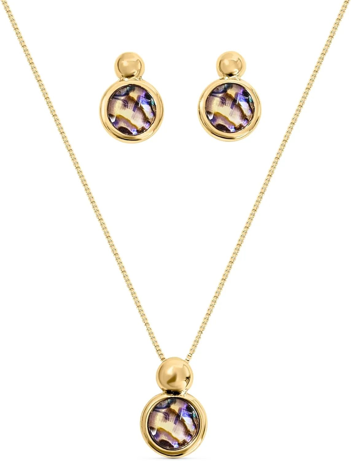 Brazilian Designed Gold Plated Earrings and Necklace with natural gemstone - Comfy Hypoallergenic Statement Jewelry set for Women 0.7 inch (1,8 cm) Made in Brazil