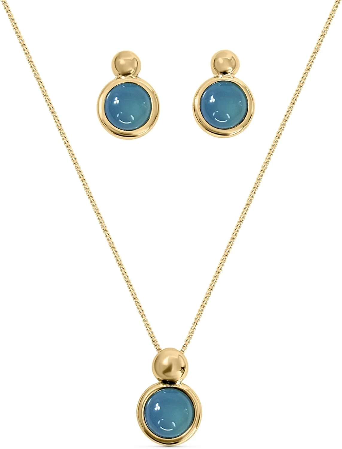 Brazilian Designed Gold Plated Earrings and Necklace with natural gemstone - Comfy Hypoallergenic Statement Jewelry set for Women 0.7 inch (1,8 cm) Made in Brazil
