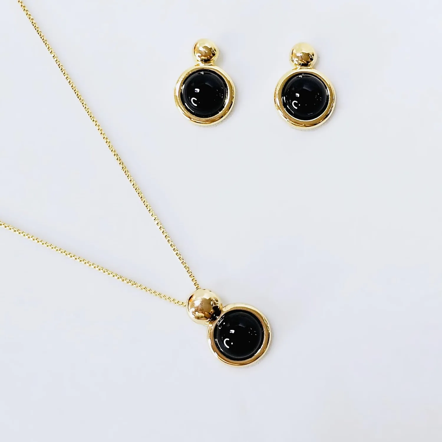 Brazilian Designed Gold Plated Earrings and Necklace with natural gemstone - Comfy Hypoallergenic Statement Jewelry set for Women 0.7 inch (1,8 cm) Made in Brazil