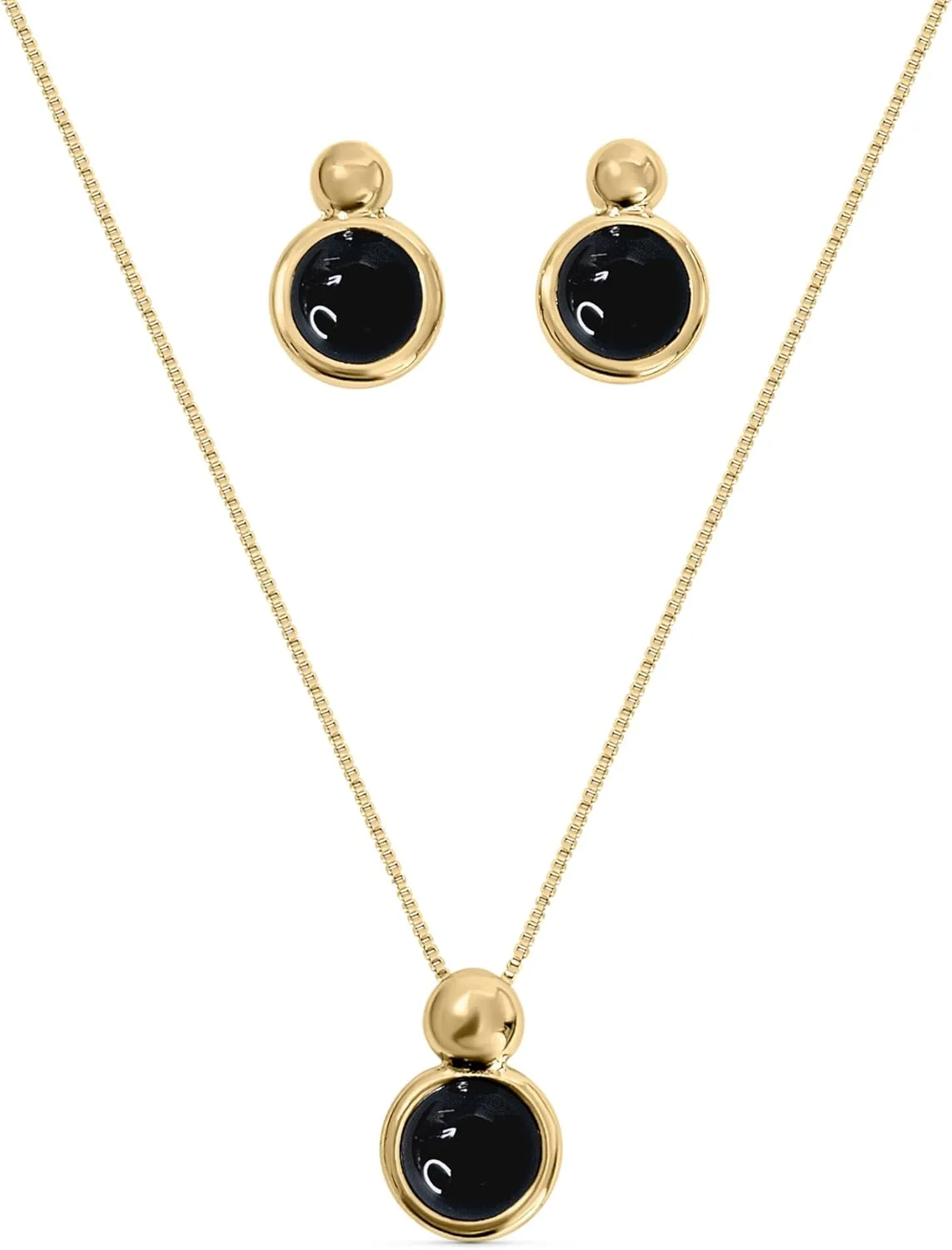 Brazilian Designed Gold Plated Earrings and Necklace with natural gemstone - Comfy Hypoallergenic Statement Jewelry set for Women 0.7 inch (1,8 cm) Made in Brazil