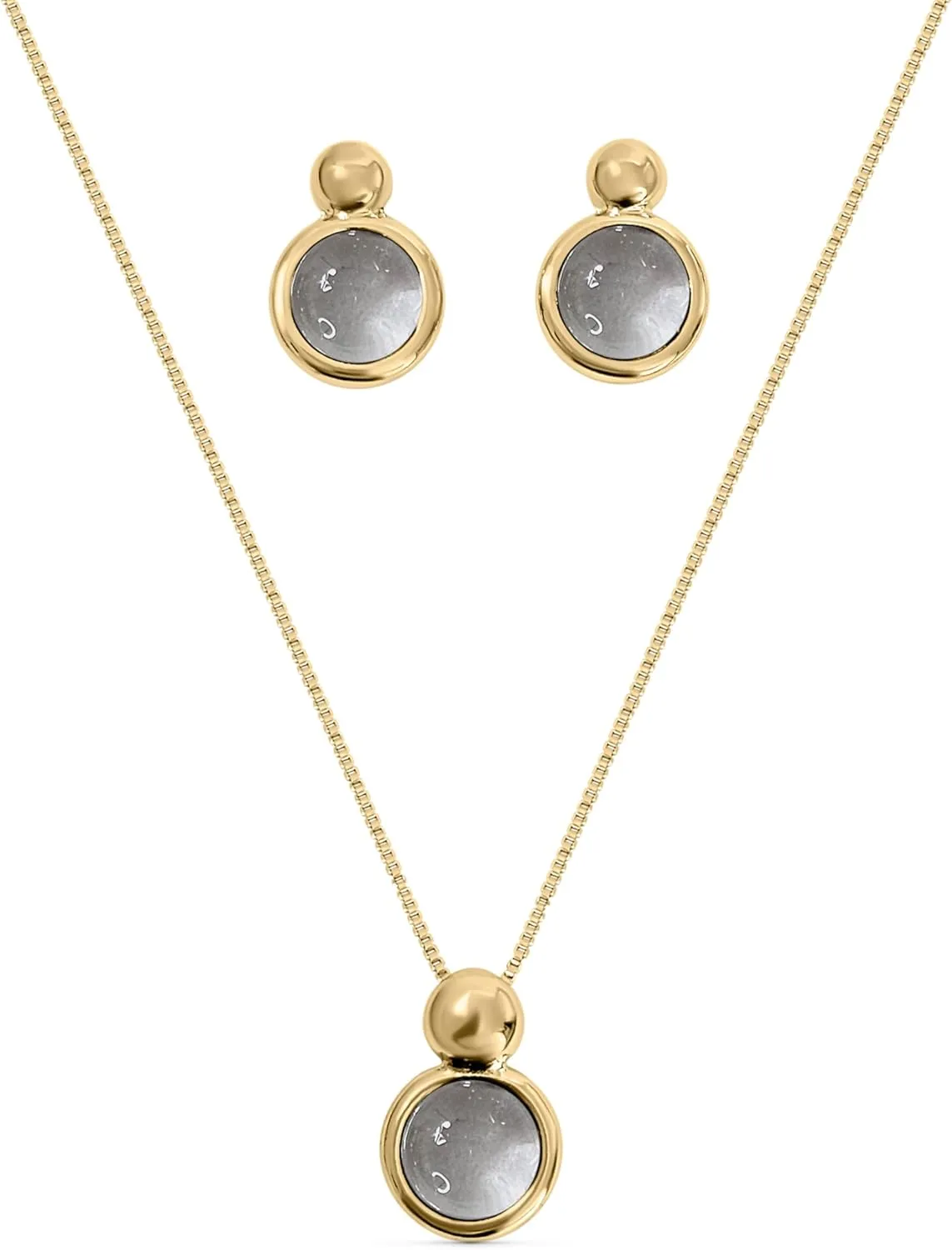Brazilian Designed Gold Plated Earrings and Necklace with natural gemstone - Comfy Hypoallergenic Statement Jewelry set for Women 0.7 inch (1,8 cm) Made in Brazil