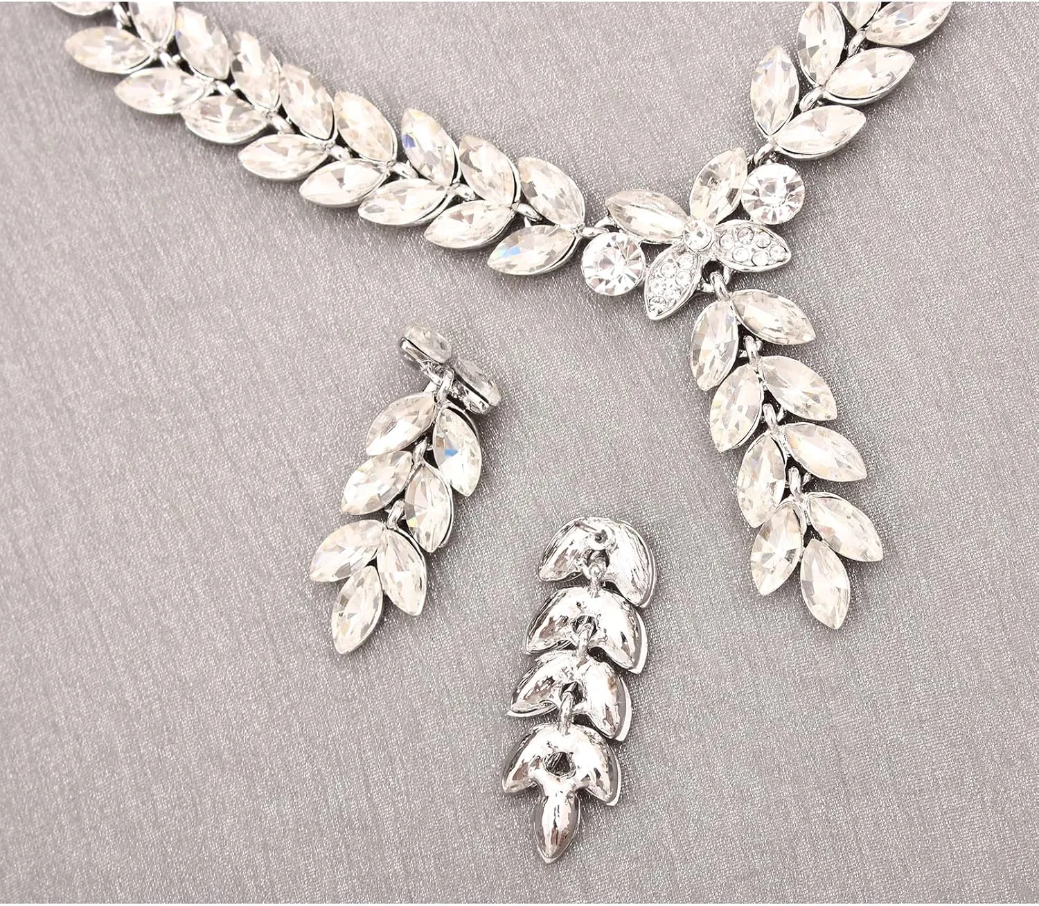 Bridal Bridesmaid Austrian Crystal Elegant V-Shaped Necklace Dangle Earring Sets for Wedding Party Prom