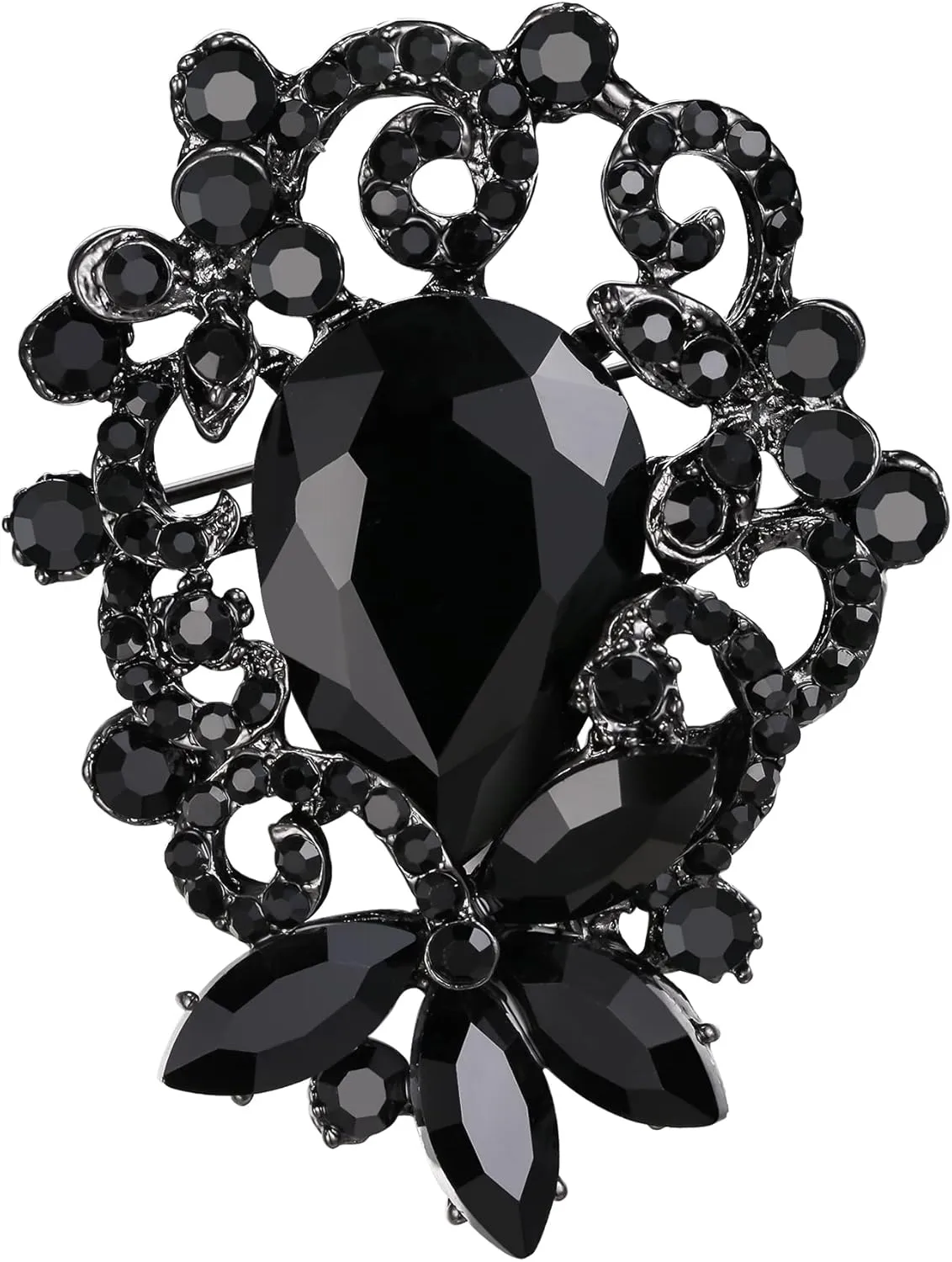 BriLove Elegant Crystal Teardrop Marquise Bouquet Brooch Pin for Women
