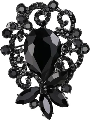 BriLove Elegant Crystal Teardrop Marquise Bouquet Brooch Pin for Women