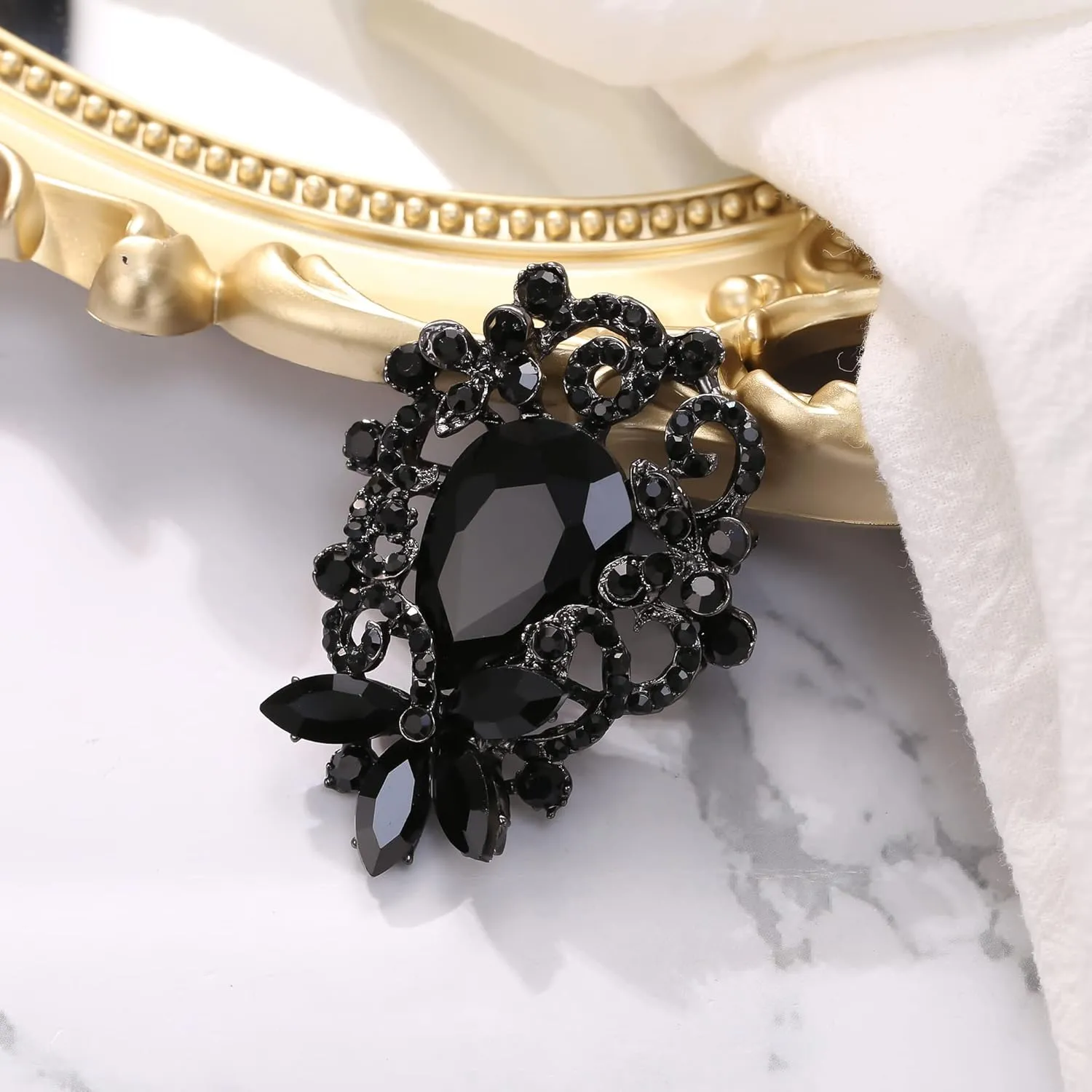 BriLove Elegant Crystal Teardrop Marquise Bouquet Brooch Pin for Women