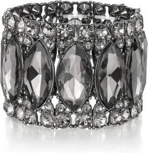 BriLove Wedding Bridal Elegant Crystal Double Row Rhinestones Marquise Cluster Stretch Bangle Bracelet for Bride
