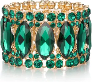 BriLove Wedding Bridal Elegant Crystal Double Row Rhinestones Marquise Cluster Stretch Bangle Bracelet for Bride