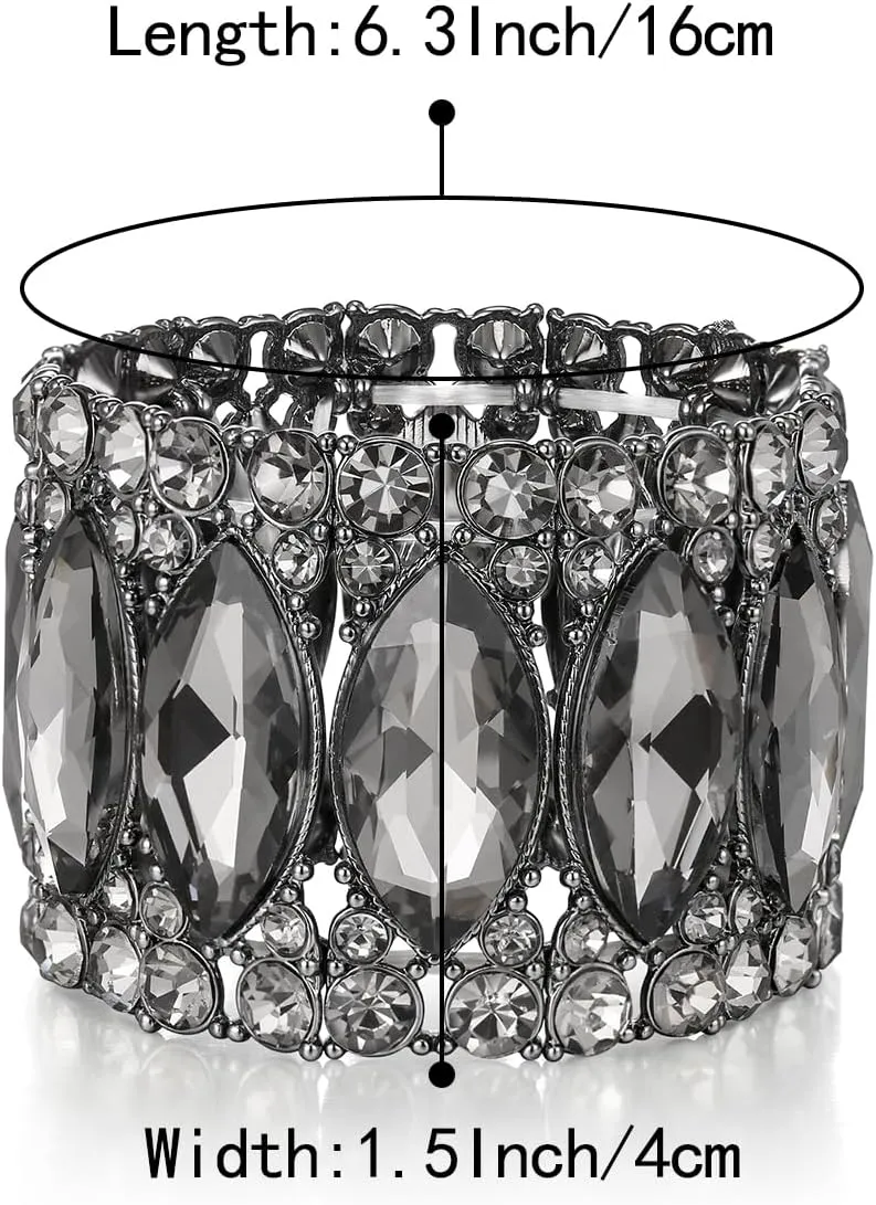 BriLove Wedding Bridal Elegant Crystal Double Row Rhinestones Marquise Cluster Stretch Bangle Bracelet for Bride