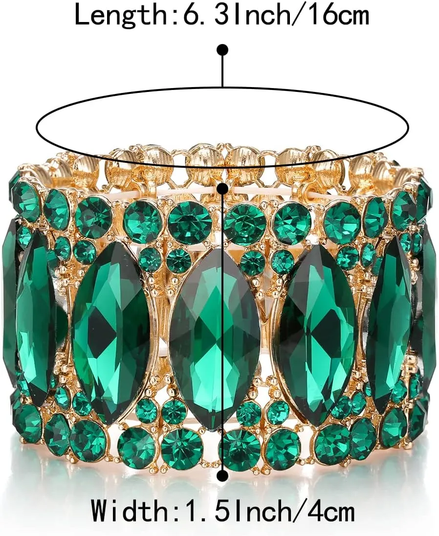 BriLove Wedding Bridal Elegant Crystal Double Row Rhinestones Marquise Cluster Stretch Bangle Bracelet for Bride
