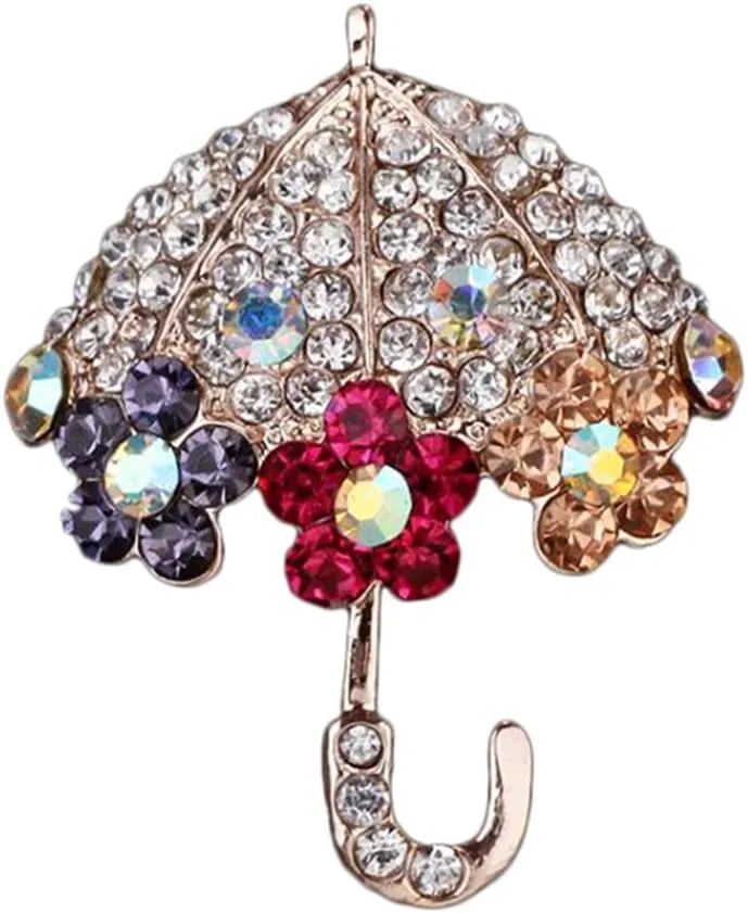 Brooch Pin Elegant Umbrella Scarf Pin Rhinestones Breastpin for Wedding/Banquet/Bouquet