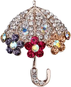 Brooch Pin Elegant Umbrella Scarf Pin Rhinestones Breastpin for Wedding/Banquet/Bouquet