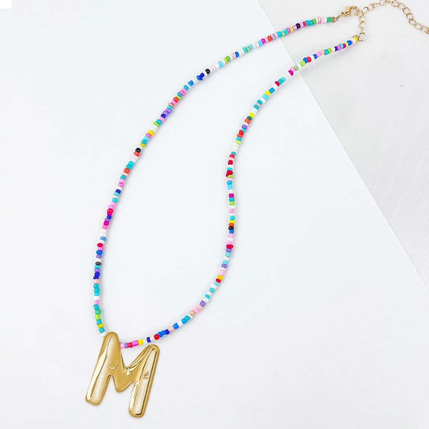 Bubble Letter Necklaces for Girls Gifts, Beaded Gold Plated Initial Name Necklace with Balloon Alphabet Pendant Personalized for Women, Teens and Preteen