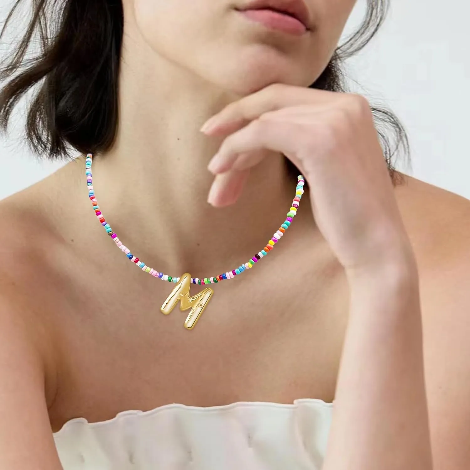 Bubble Letter Necklaces for Girls Gifts, Beaded Gold Plated Initial Name Necklace with Balloon Alphabet Pendant Personalized for Women, Teens and Preteen