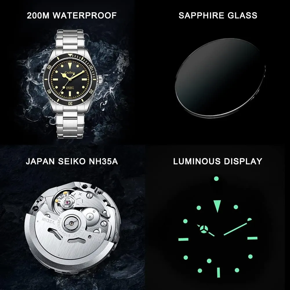 CADISEN Mens Automatic Watch Mechanical NH35 Movement Waterproof Sapphire Glass Casual Business Watches