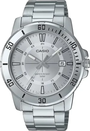 Casio MTP-VD01D-7CV Men's Enticer Stainless Steel 24 Hour Silver Index Dial Casual Analog Sporty Watch