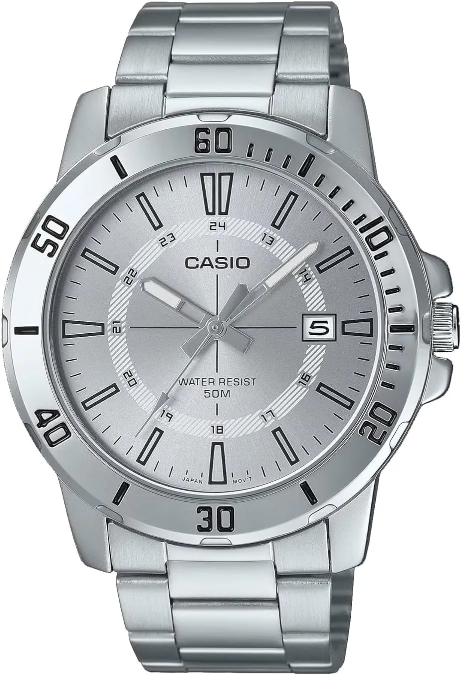 Casio MTP-VD01D-7CV Men's Enticer Stainless Steel 24 Hour Silver Index Dial Casual Analog Sporty Watch