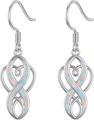 Celtic Knot Earrings 925 Sterling Silver Opal Irish Dangle Earrings Irish Jewelry Birthday Gifts for Women Girlfriend Mom
